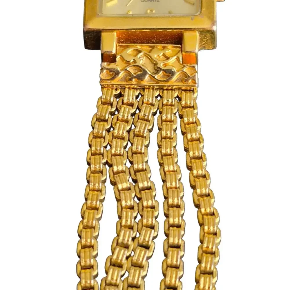 Peugeot‎ Women Gold Tone 5 Chain Bracelet Watch – Boho Retro Y2K Whimsy Classic